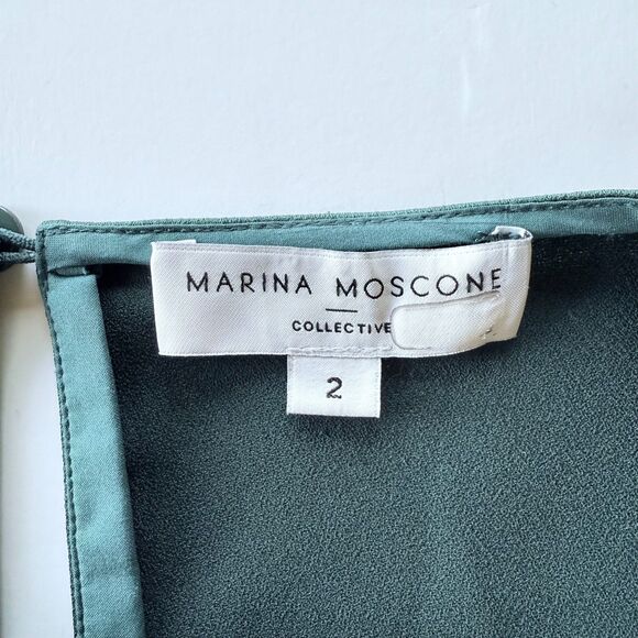 Marina Moscone x RTR Green Satin Sleeveless Satin Drape Tunic in Forest Green 2 - Picture 9 of 13